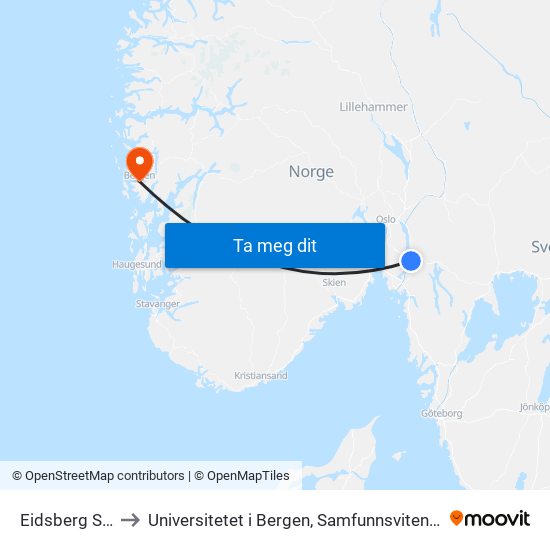 Eidsberg Stasjon to Universitetet i Bergen, Samfunnsvitenskapelig fakultet map