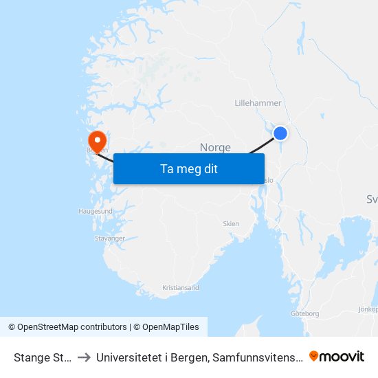 Stange Stasjon to Universitetet i Bergen, Samfunnsvitenskapelig fakultet map