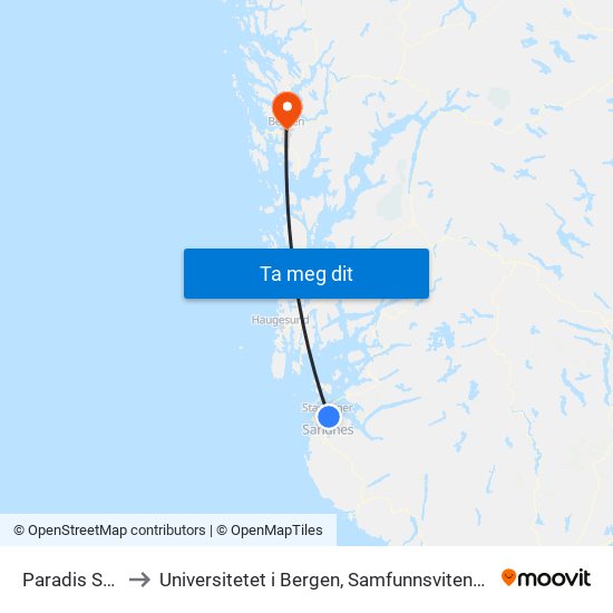 Paradis Stasjon to Universitetet i Bergen, Samfunnsvitenskapelig fakultet map