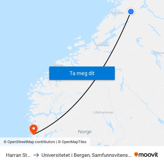 Harran Stasjon to Universitetet i Bergen, Samfunnsvitenskapelig fakultet map