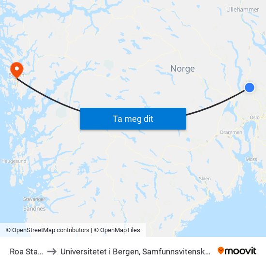 Roa Stasjon to Universitetet i Bergen, Samfunnsvitenskapelig fakultet map