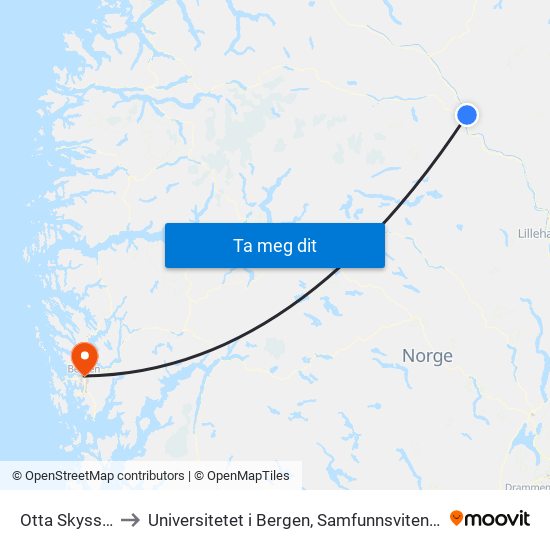 Otta Skysstasjon to Universitetet i Bergen, Samfunnsvitenskapelig fakultet map