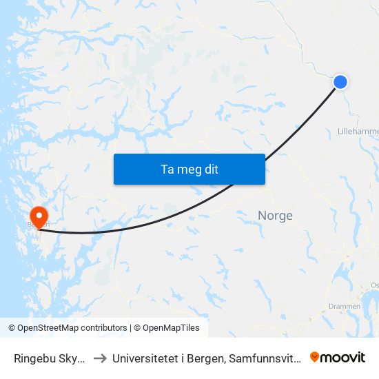 Ringebu Skysstasjon to Universitetet i Bergen, Samfunnsvitenskapelig fakultet map