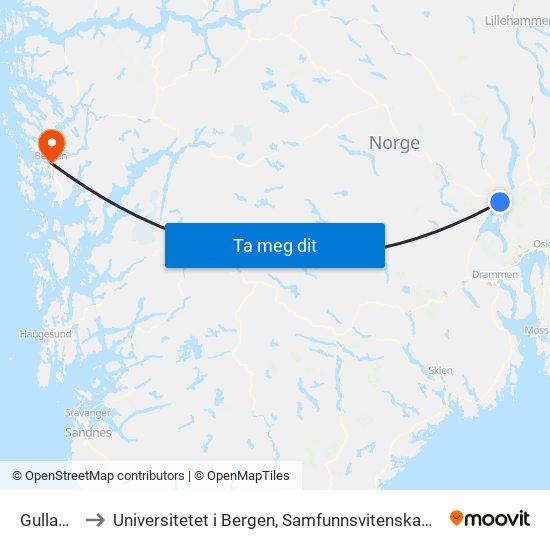 Gullagata to Universitetet i Bergen, Samfunnsvitenskapelig fakultet map