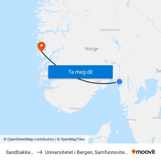 Sandbakken Skole to Universitetet i Bergen, Samfunnsvitenskapelig fakultet map