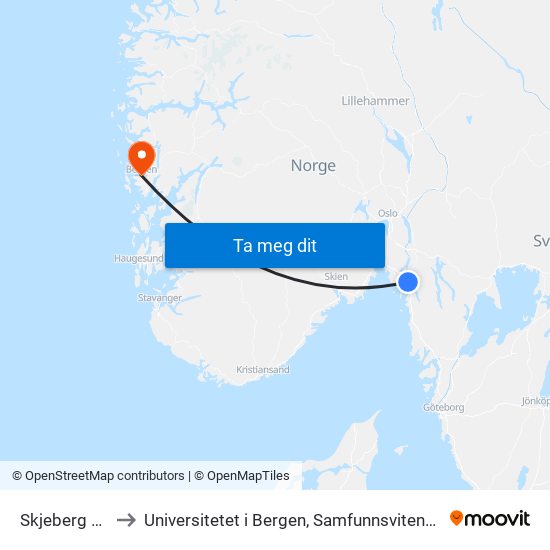 Skjeberg Bensin to Universitetet i Bergen, Samfunnsvitenskapelig fakultet map