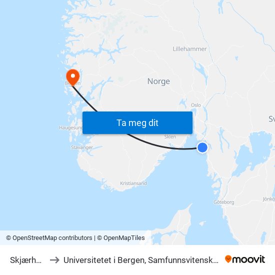 Skjærhalden to Universitetet i Bergen, Samfunnsvitenskapelig fakultet map