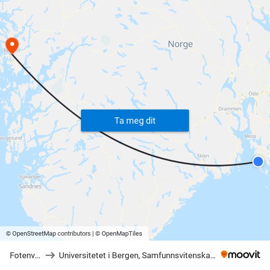 Fotenveien to Universitetet i Bergen, Samfunnsvitenskapelig fakultet map