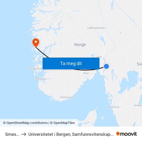 Smestad to Universitetet i Bergen, Samfunnsvitenskapelig fakultet map