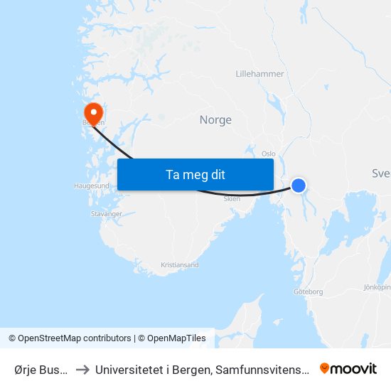 Ørje Busstorg to Universitetet i Bergen, Samfunnsvitenskapelig fakultet map