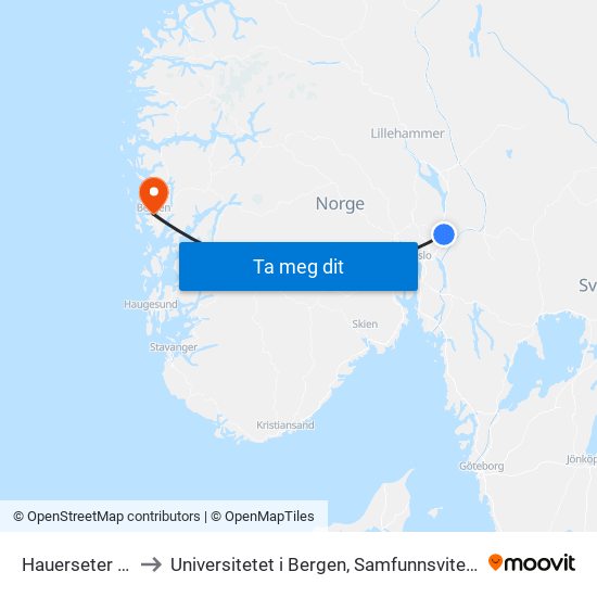 Hauerseter Stasjon to Universitetet i Bergen, Samfunnsvitenskapelig fakultet map