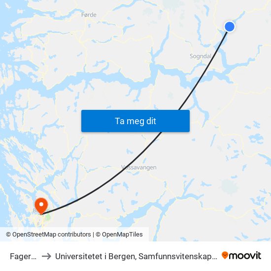 Fagernes to Universitetet i Bergen, Samfunnsvitenskapelig fakultet map