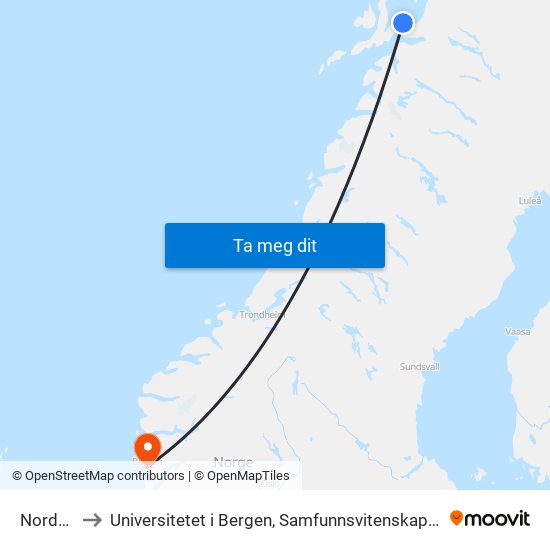 Nordvika to Universitetet i Bergen, Samfunnsvitenskapelig fakultet map