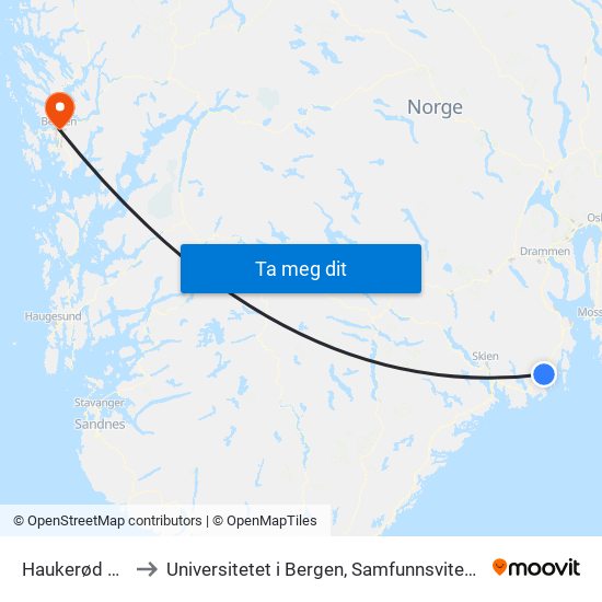 Haukerød Raveien to Universitetet i Bergen, Samfunnsvitenskapelig fakultet map