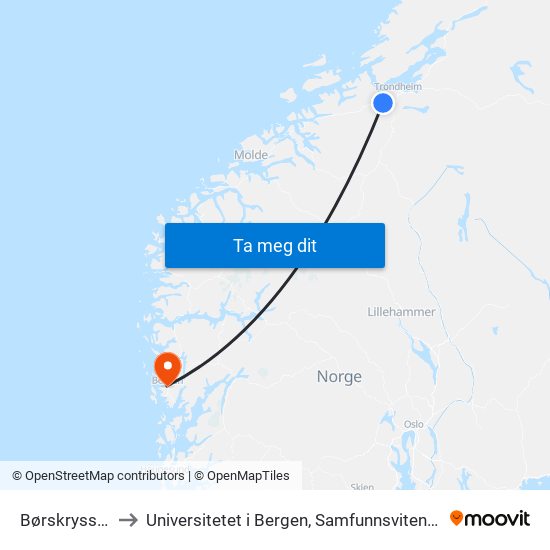 Børskrysset E39 to Universitetet i Bergen, Samfunnsvitenskapelig fakultet map