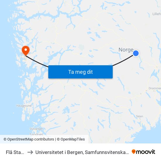 Flå Stasjon to Universitetet i Bergen, Samfunnsvitenskapelig fakultet map