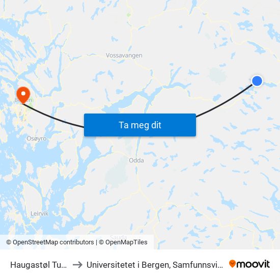 Haugastøl Turistsenter to Universitetet i Bergen, Samfunnsvitenskapelig fakultet map