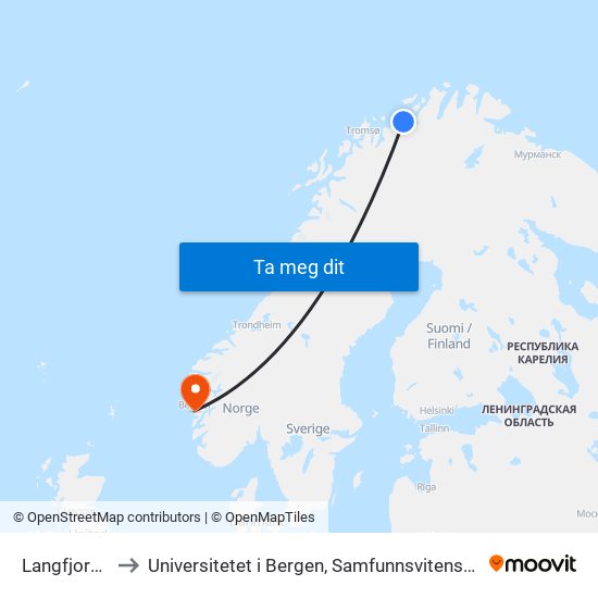 Langfjordbotn to Universitetet i Bergen, Samfunnsvitenskapelig fakultet map