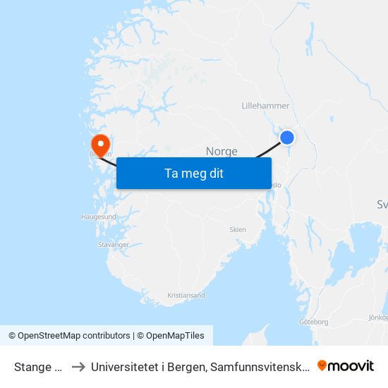 Stange Kirke to Universitetet i Bergen, Samfunnsvitenskapelig fakultet map