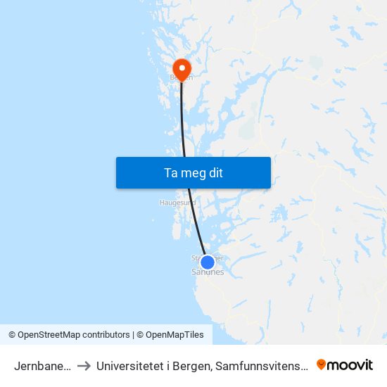 Jernbaneveien to Universitetet i Bergen, Samfunnsvitenskapelig fakultet map