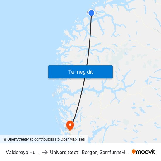 Valderøya Hurtigbåtkai to Universitetet i Bergen, Samfunnsvitenskapelig fakultet map
