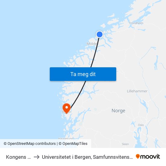 Kongens Plass to Universitetet i Bergen, Samfunnsvitenskapelig fakultet map