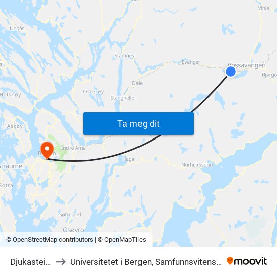 Djukastein E16 to Universitetet i Bergen, Samfunnsvitenskapelig fakultet map