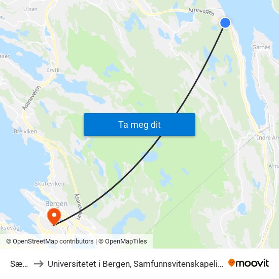 Sætre to Universitetet i Bergen, Samfunnsvitenskapelig fakultet map