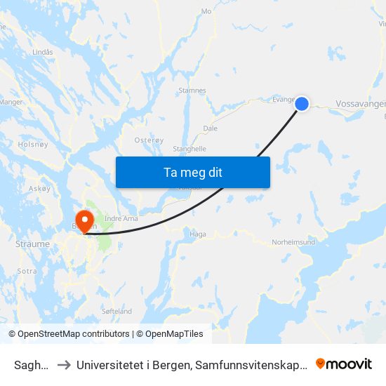 Saghaug to Universitetet i Bergen, Samfunnsvitenskapelig fakultet map