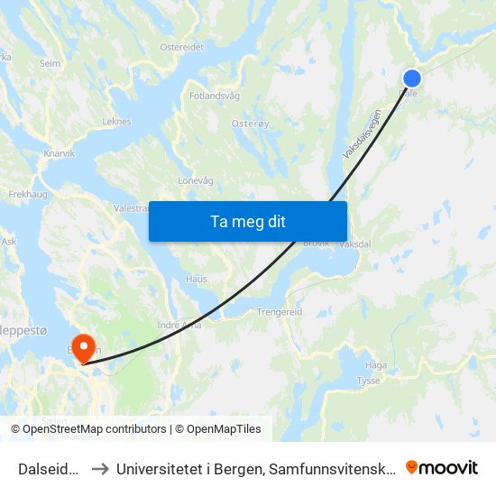 Dalseiddalen to Universitetet i Bergen, Samfunnsvitenskapelig fakultet map