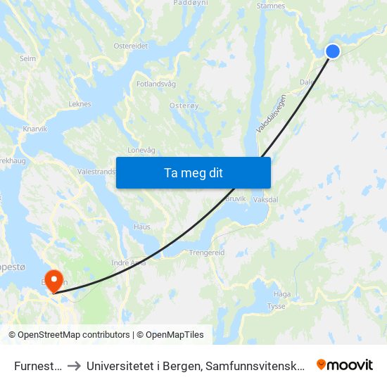 Furnestreet to Universitetet i Bergen, Samfunnsvitenskapelig fakultet map