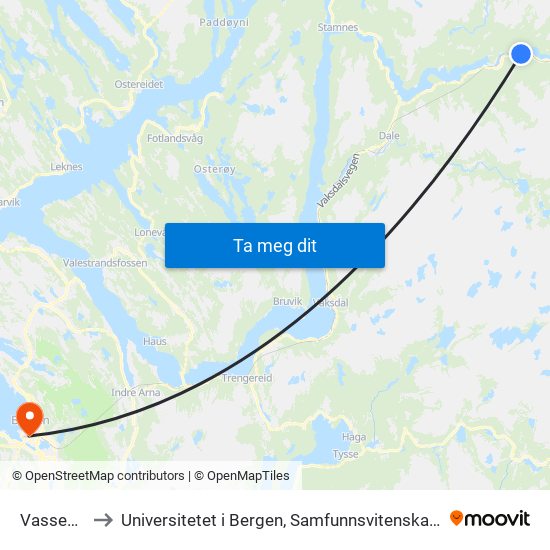 Vassenden to Universitetet i Bergen, Samfunnsvitenskapelig fakultet map