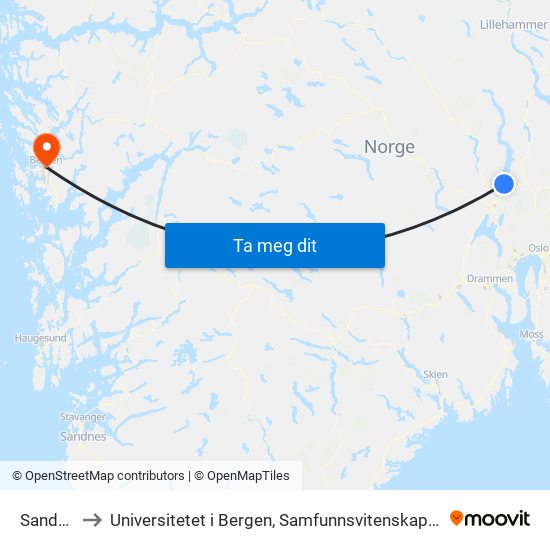 Sandvika to Universitetet i Bergen, Samfunnsvitenskapelig fakultet map