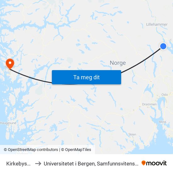 Kirkebyskogen to Universitetet i Bergen, Samfunnsvitenskapelig fakultet map