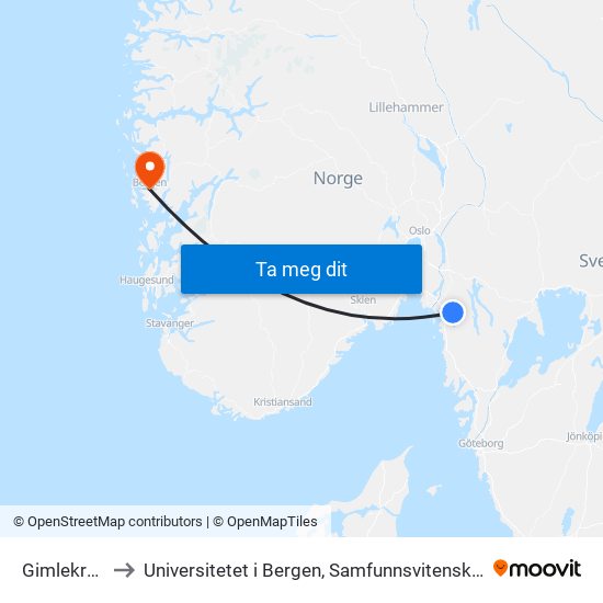 Gimlekrysset to Universitetet i Bergen, Samfunnsvitenskapelig fakultet map