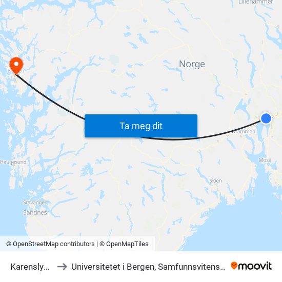 Karenslyst Allé to Universitetet i Bergen, Samfunnsvitenskapelig fakultet map