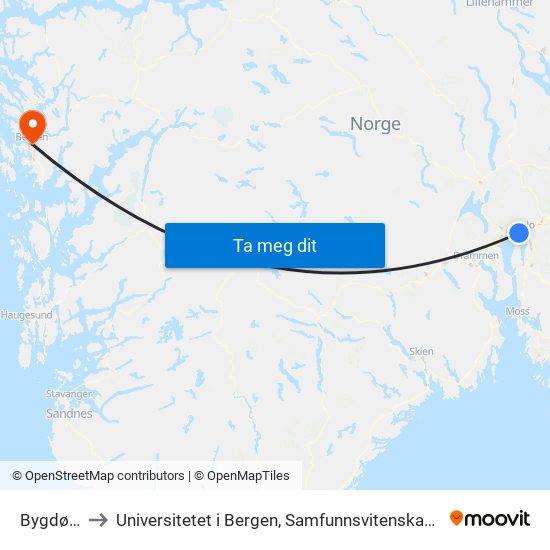 Bygdøhus to Universitetet i Bergen, Samfunnsvitenskapelig fakultet map