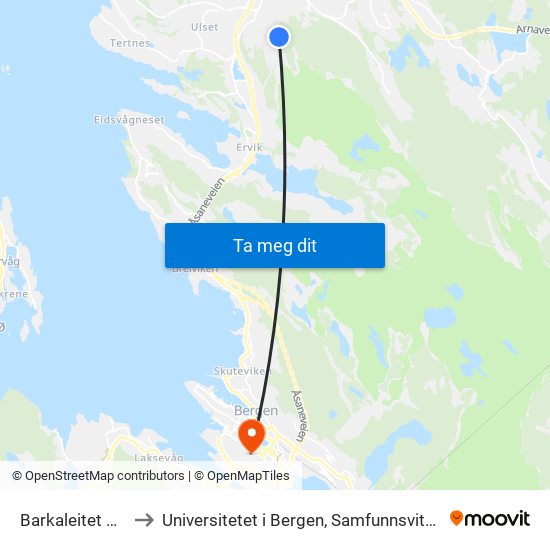 Barkaleitet Snuplass to Universitetet i Bergen, Samfunnsvitenskapelig fakultet map