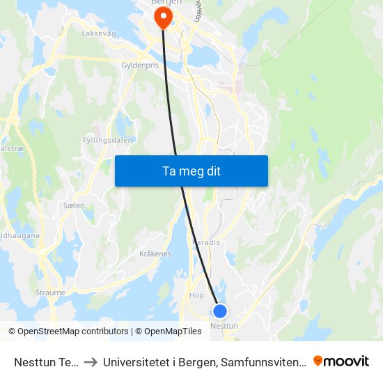 Nesttun Terminal to Universitetet i Bergen, Samfunnsvitenskapelig fakultet map