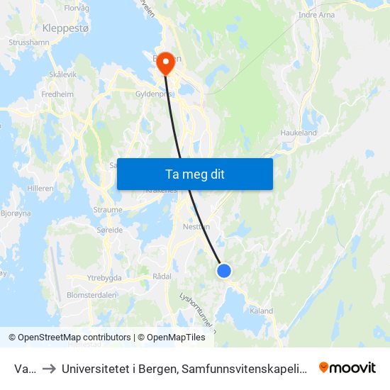 Valle to Universitetet i Bergen, Samfunnsvitenskapelig fakultet map