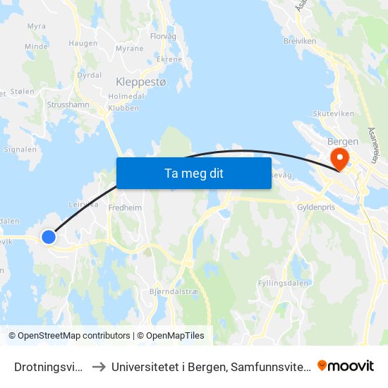 Drotningsvik Senter to Universitetet i Bergen, Samfunnsvitenskapelig fakultet map