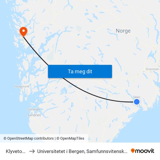 Klyvetoppen to Universitetet i Bergen, Samfunnsvitenskapelig fakultet map