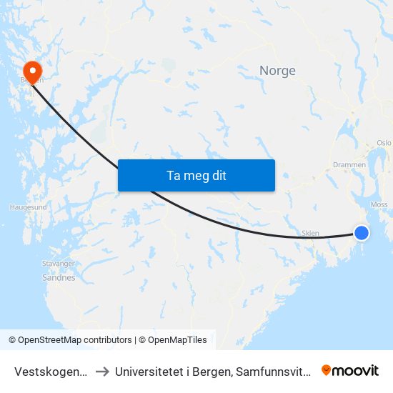 Vestskogen Cirkle K to Universitetet i Bergen, Samfunnsvitenskapelig fakultet map