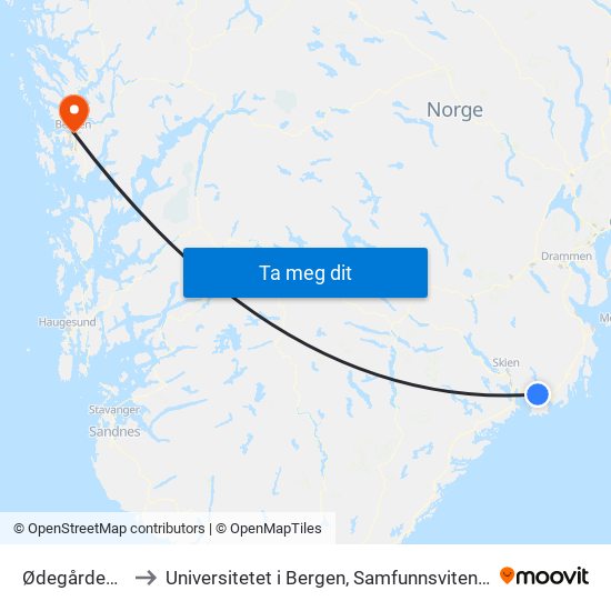 Ødegården Kjose to Universitetet i Bergen, Samfunnsvitenskapelig fakultet map