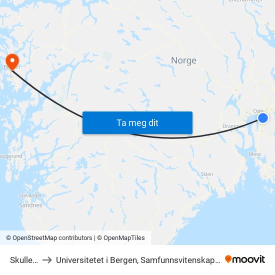 Skullerud to Universitetet i Bergen, Samfunnsvitenskapelig fakultet map