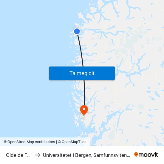 Oldeide Ferjekai to Universitetet i Bergen, Samfunnsvitenskapelig fakultet map