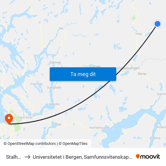 Stalheim to Universitetet i Bergen, Samfunnsvitenskapelig fakultet map