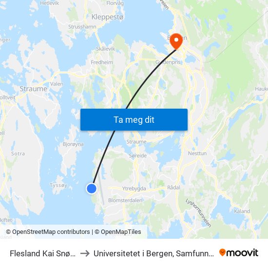 Flesland Kai Snøggbåtbussen to Universitetet i Bergen, Samfunnsvitenskapelig fakultet map