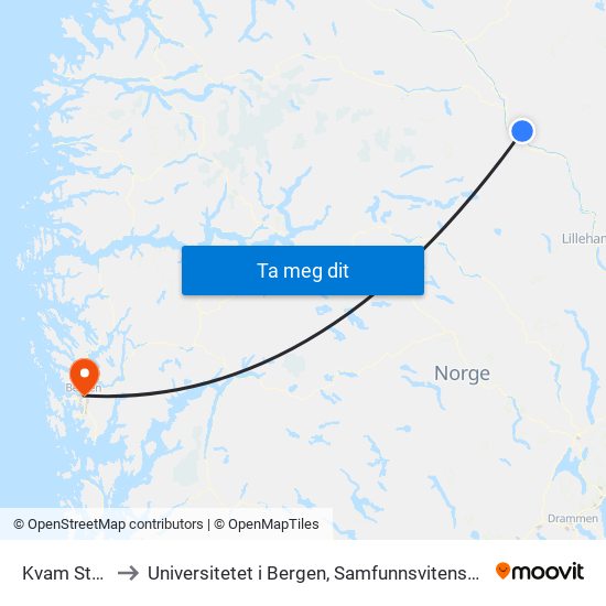 Kvam Stasjon to Universitetet i Bergen, Samfunnsvitenskapelig fakultet map