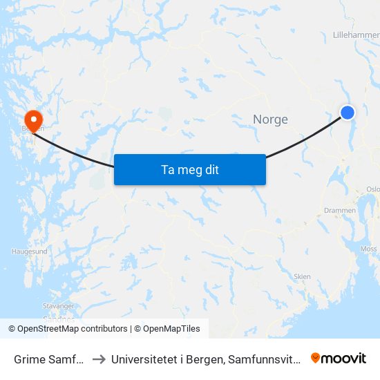 Grime Samfunnshus to Universitetet i Bergen, Samfunnsvitenskapelig fakultet map